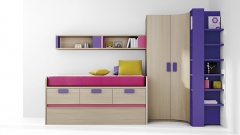 Composicion de muebles juveniles con armario rincon y cama compacto