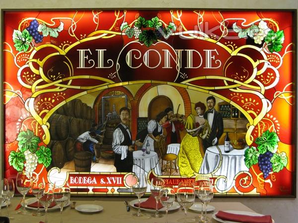 Vidriera en Restaurante El Conde de Bodegas Paternina en Ollauri.