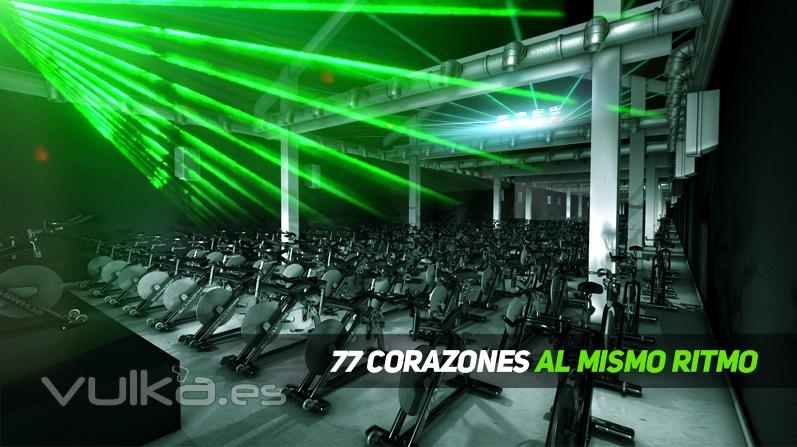 Primera y unica sala exclusiva de ciclismo indoor en Zaragoza. 77 bicis, 10.000 Watt de sonido. 