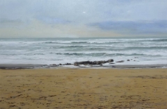 Playa de riazor, a coruna, oleo sobre lienzo