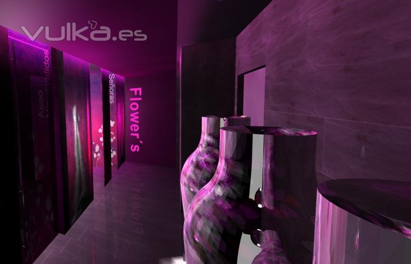 Diseño 3D para zona de Aseo Disco Bar Flower´s