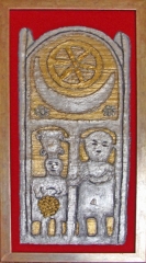 Titulo: estela funeraria de dionisios y ampelos  tecnica: mixta materiales: pura lana virgen, pan de