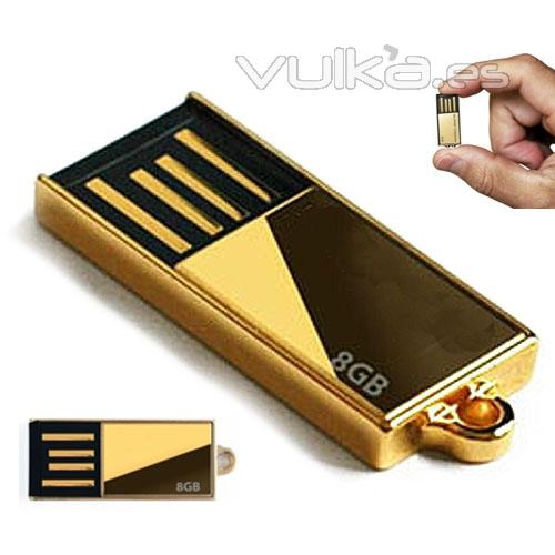 Memoria USB metálica con baño dorado. Disponible desde 1 hasta 16Gb. Ref. USBMET10a