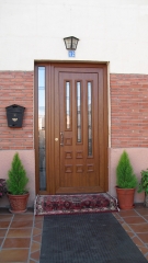 Puerta de entrada con panel con vidrios fussing