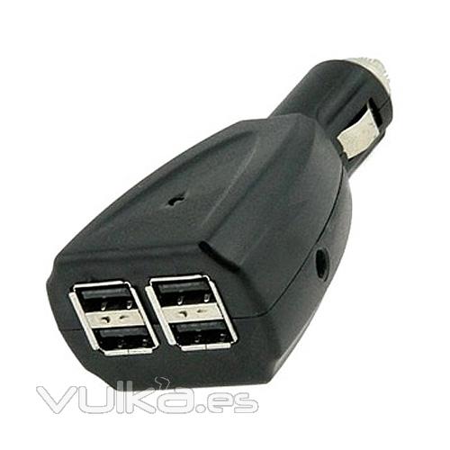 Adaptador cargador USB con 4 puertos USB, para mechero coche. Ref. SAKCC2