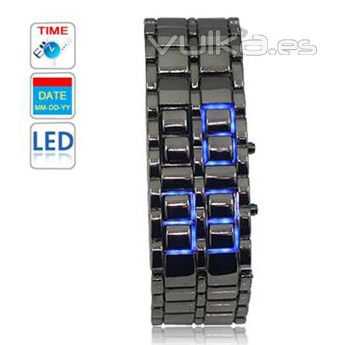 Reloj efecto lava correa negra LED azul