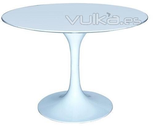 Mesa de diseño Mod. TUL-335RLB, base de aluminio, tapa lacada blanco de 120 cms