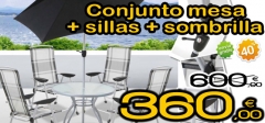 Conjunto de jardin mesa + 4 sillas + sombrilla