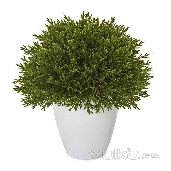 Plantas artificiales. Planta artificial bola cedar maceta blanca 15 en lallimona.com