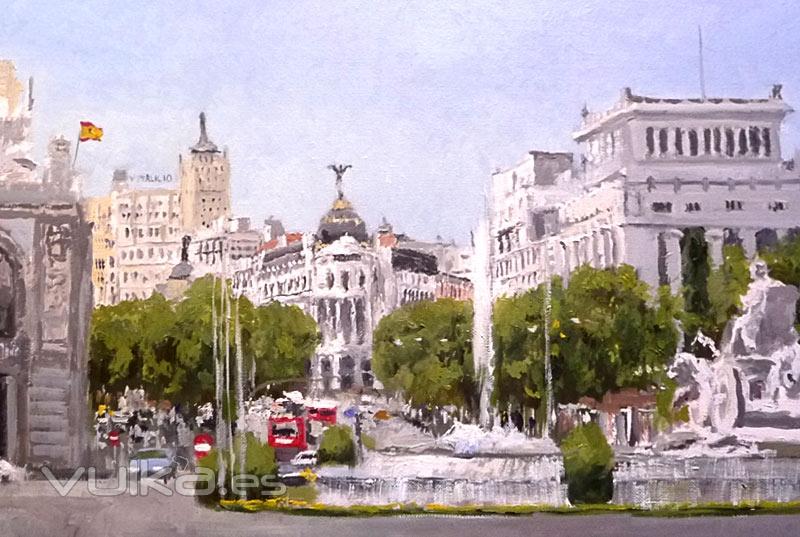 Cuadro al óleo de la plaza de Cibeles en Madrid