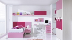 Dormitorio juvenil moderno combinado los muebles en color rosa