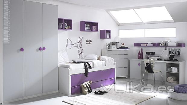 Muebles juveniles en color blanco y lila del catalogo Whynot 12