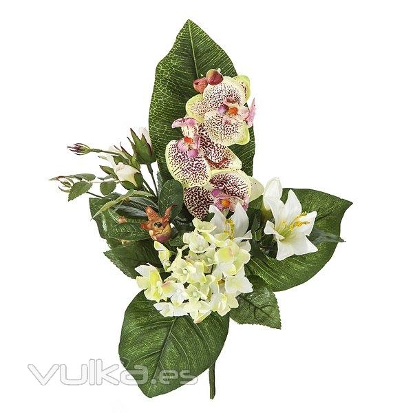 Ramos artificiales. Ramo artificial flores orquideas lilas hortensia y lily en La Llimona home