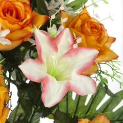 Todos los santos ramo artificial flores lily con rosas naranjas en la llimona home (2)