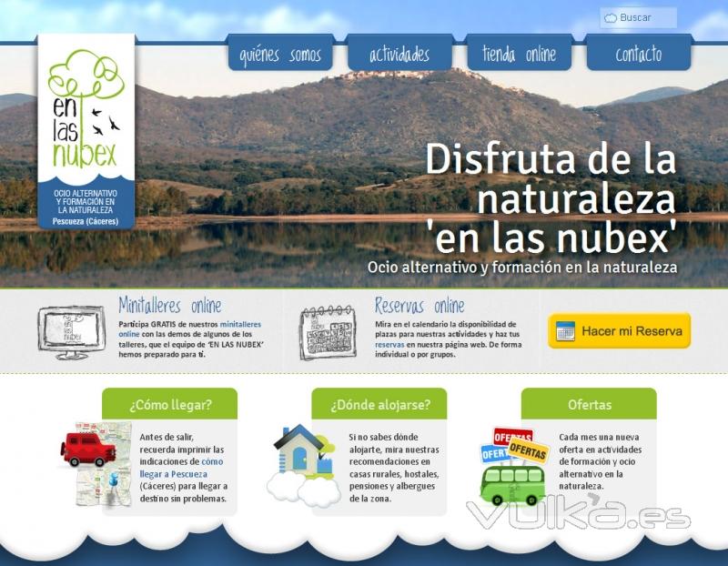 Diseño página web de EN LAS NUBEX, empresa de ocio alternativo y formación en la naturaleza