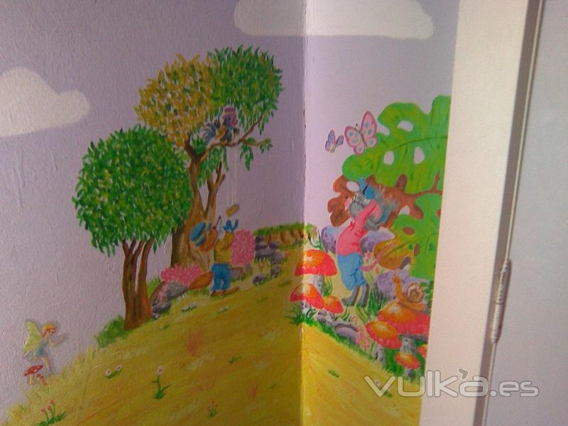 dibujo realizado en habitación infantil, fabula del zorro y el queso