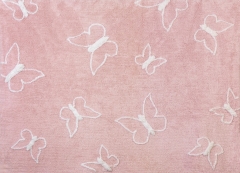 Alfombra infantil mariposa rosa de algodon y apta para lavadora