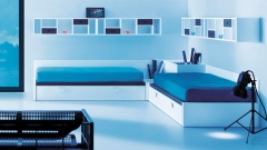 Dormitorio juvenil moderno con 2 camas con canape abatible