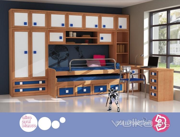 Dormitorio Juvenil en Aliso Azul y Blanco