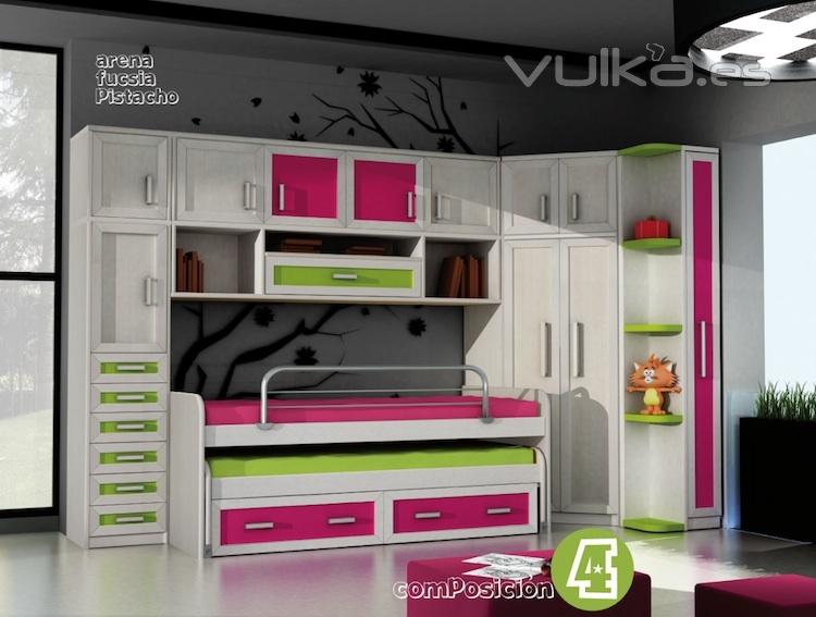 Dormitorio Juvenil en Arena Fucsia y Pistacho