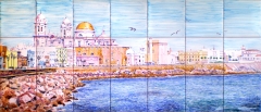 Cadiz, campo de sur mural de azulejos pintados a mano 105x45cm