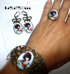 Conjunto: pulsera, pendiente y anillo, coleccion munecas