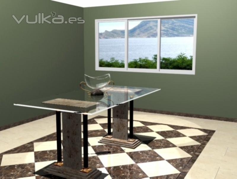 Diseño 3d de mesa travertino