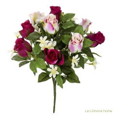 Ramo artificial flores rosas cerezas y bicolores 35 1 - la llimona home