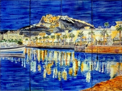 Alicante nocturno mural de azulejos 60x45 cm cocido a 980 grados