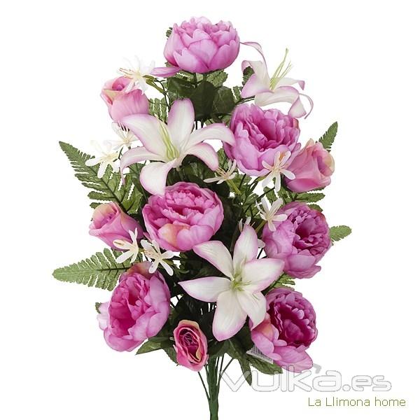 Todos los Santos. Ramo artificial flores peonia malva con lilium 60 - La Llimona home