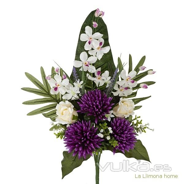 Todos los Santos. Ramo artificial flores crisantemos lilas con rosas beig 60 - La Llimona home