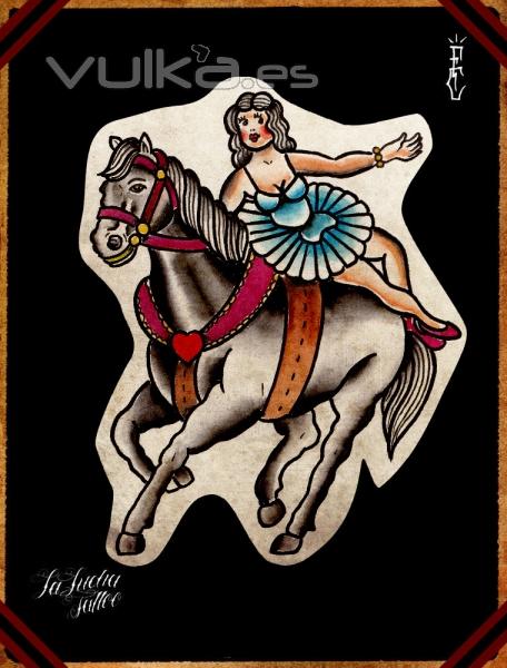 la lucha tattoo,tatuajes tradicionales,el ejido,almeria,caballo,horse,lady,circus,