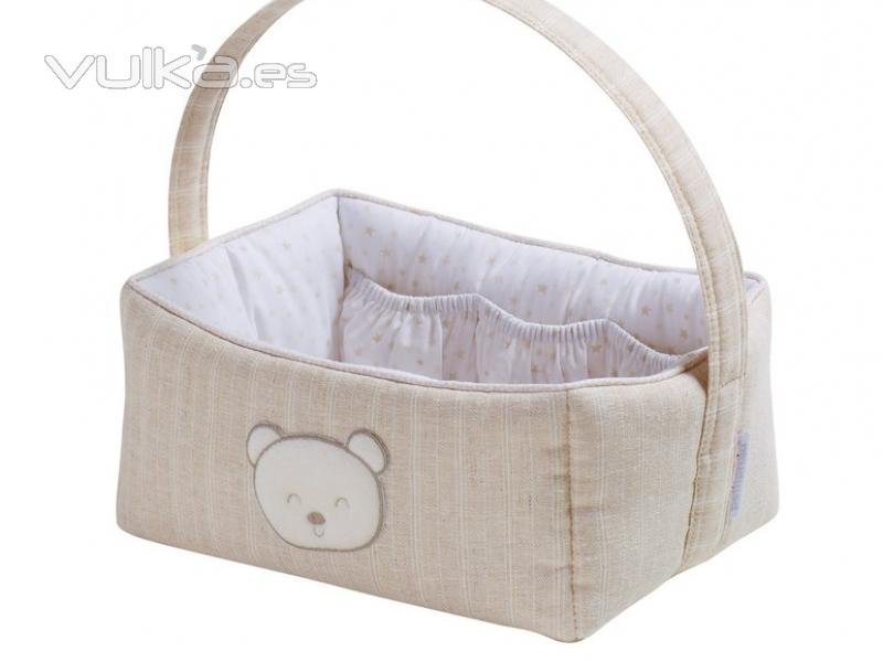 Cesta neceser, rectangular, para bebé, Otto beige, de Petit Praia