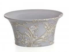 Macetero ovalado con dibujos crema sobre fondo gris versaille ceramica san marco