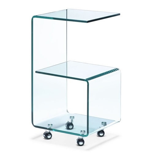 Mesa auxiliar mod. MATTI-TR, diseño, cristal curvado transparente, 40x40 cm..