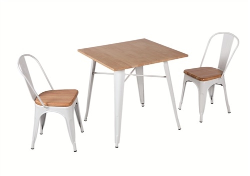 Mesa BERNIE-WBL, acero, blanca, madera, 80x80 cms