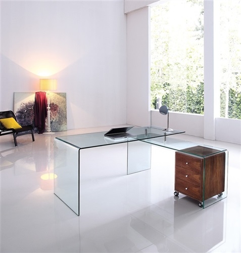 Conjunto FARID-NEW, mesa + mesa ala, cristal transparente.