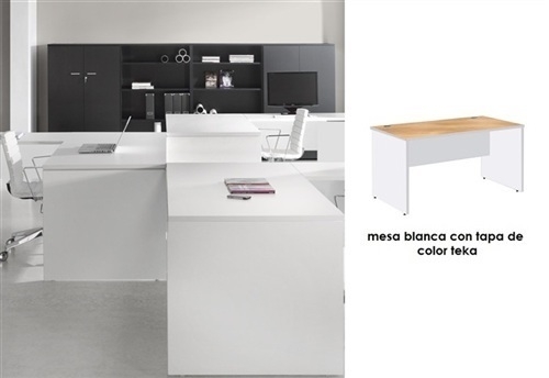 Mesa de oficina ALEN-160, blanco-teka, 160x80 cms.