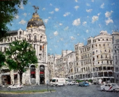 Cuadro al oleo de la Gran Vía de Madrid del pintor Rubén de Luis