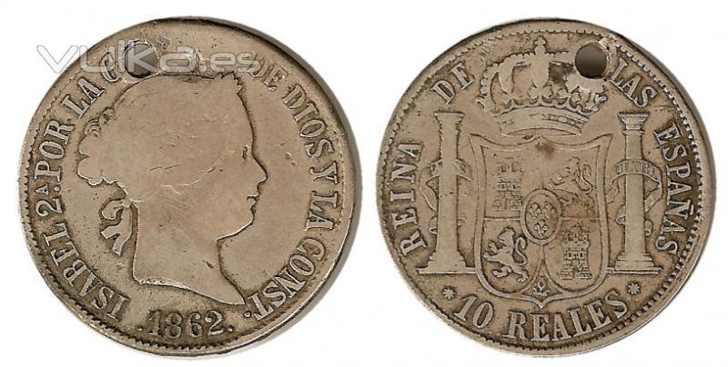 10 reales Isabel 2ª 1862 Barcelona  (única hasta el momento)