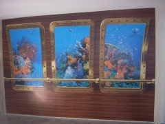 Mural efecto acuario, colocacdo en bodega