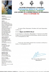 Diploma de asistencia al encuentro oftalmologico v centenario sevilla 1992