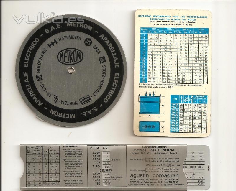 ANTIGUOS UTENSILIOS DE CALCULOS ELECTRICOS: TABLAS DESLIZANTES Y GIRATORIAS Y CALCULO DE CONDENSADORES GEE.