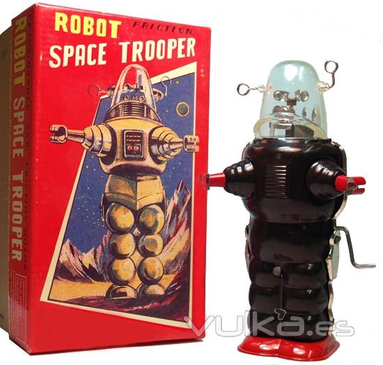 ROBOT DE HOJALATA (Space Trooper) MECANISMO DE MANIVELA.35cms.