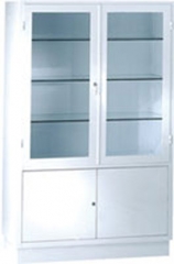 Vitrina armario para antequirofano fabricada en acero esmaltado epoxi parte superior dos puertas con lunas y tres