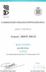 Congreso sobre la miopia (associacio catalana d`oftalmologia) barcelona diciembre 1997
