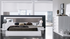 Dormitorio moderno lacado blanco brillo con cabezal tapizado