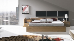 Do 1 dormitorio moderno color nogal con cabezal paneles lacado negro