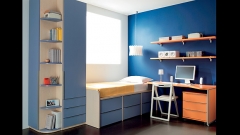 Dormitorio juvenil con compacto y armario con estantes
