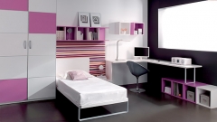 Dormitorio juvenil con cama con panel tapizado